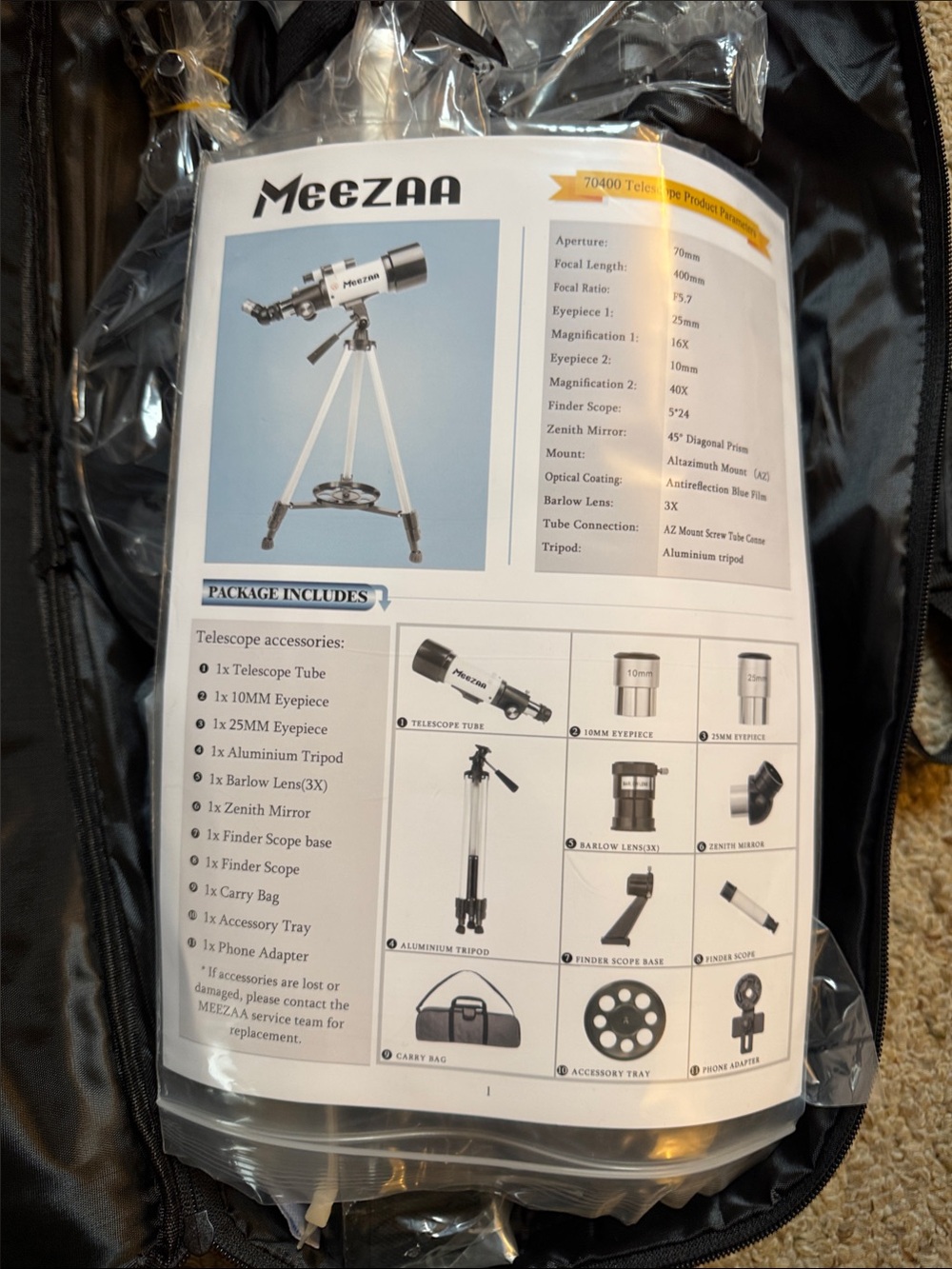 MEEZAA Black and Silver Telescope with Aluminum Tripod BRAND NEW